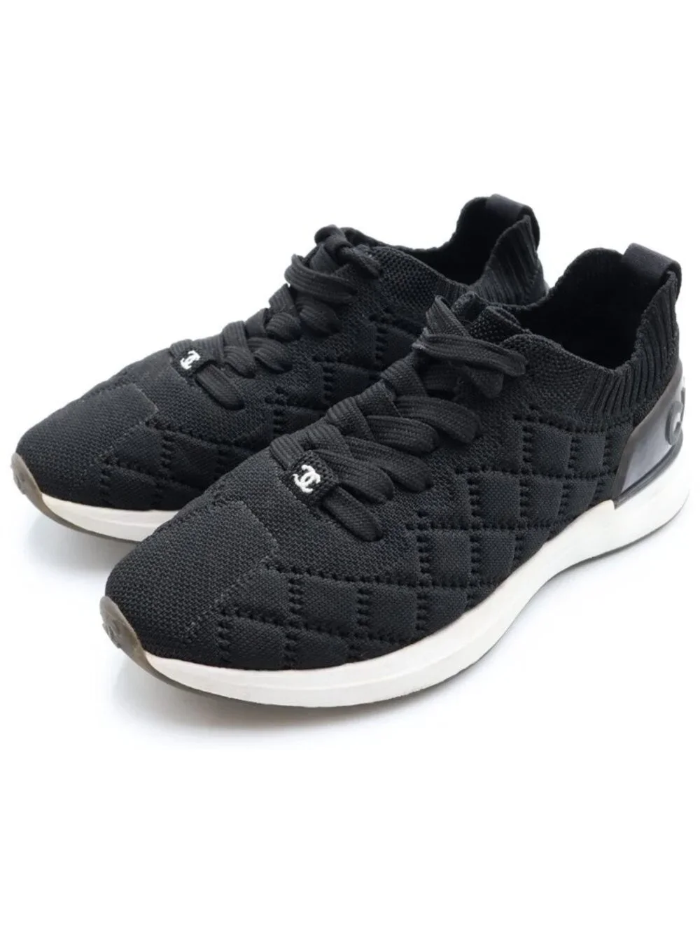 Chanel CC Logo Low Cut Mesh Sneakers Rubber Black